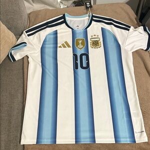 Adidas Blue and White Striped Soccer Jersey